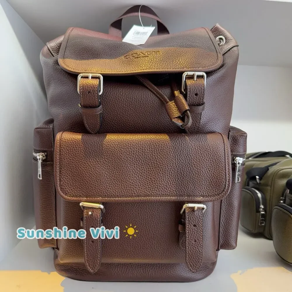 NWT Coach MEN Sprint Backpack CET18 Silver/Maple Refined pebble leather
